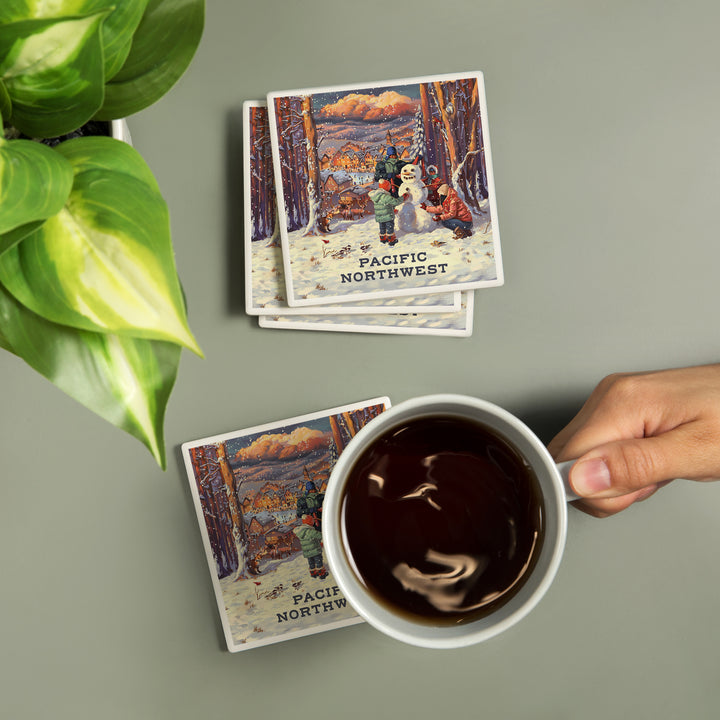 Pacific Northwest, Merry and Bright, Vintage Snowman, Coasters