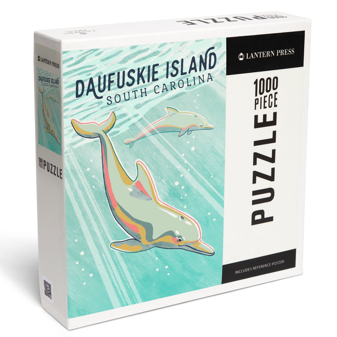 Daufuskie Island, South Carolina, Graphic Pastel, Bottlenose Dolphin, 1000 Piece Jigsaw Puzzle