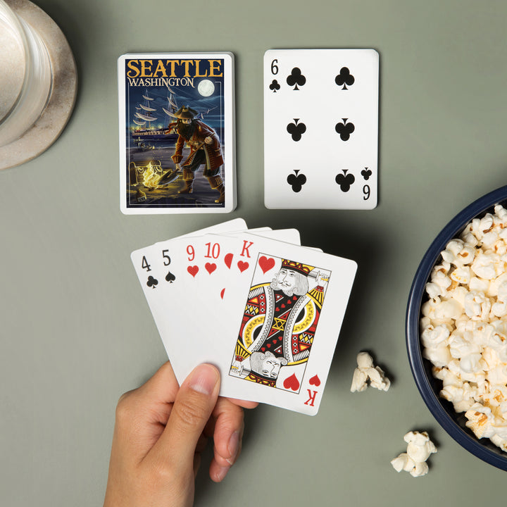 Playing Cards, Seattle, Washington, Pirate and Treasure, 52 Card Deck with Jokers in Box, Unique Art