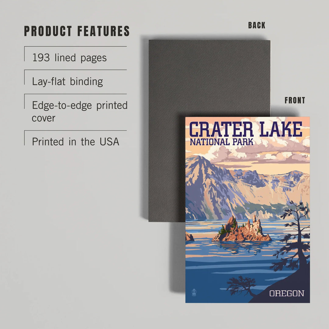 Lined 6x9 Journal, Crater Lake National Park, Oregon, Shoreline and Sunset, Painterly Series, Lay Flat, 193 Pages, FSC paper