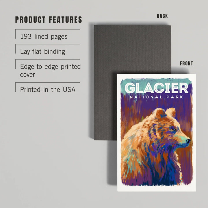 Lined 6x9 Journal, Glacier National Park, Montana, Vivid Grizzly Bear, Lay Flat, 193 Pages, FSC paper
