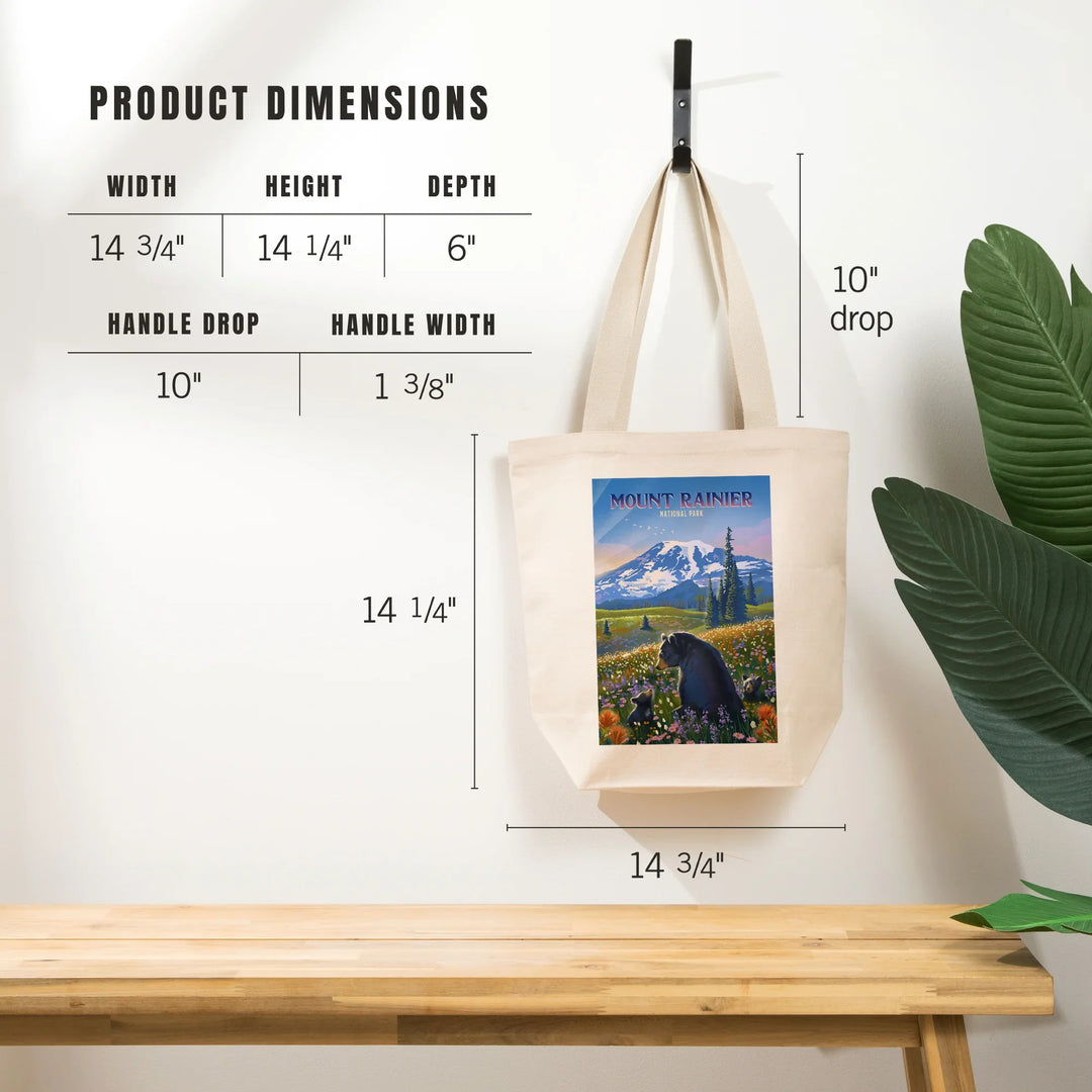 Mount Rainier National Park, Washington, Painterly, Bear Family in Field, Tote Bag