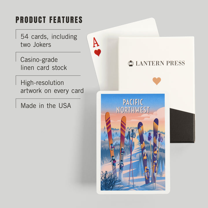 Playing Cards, Pacific Northwest, Prepare for Takeoff, Skis in Snowbank, 52 Card Deck with Jokers in Box, Unique Art