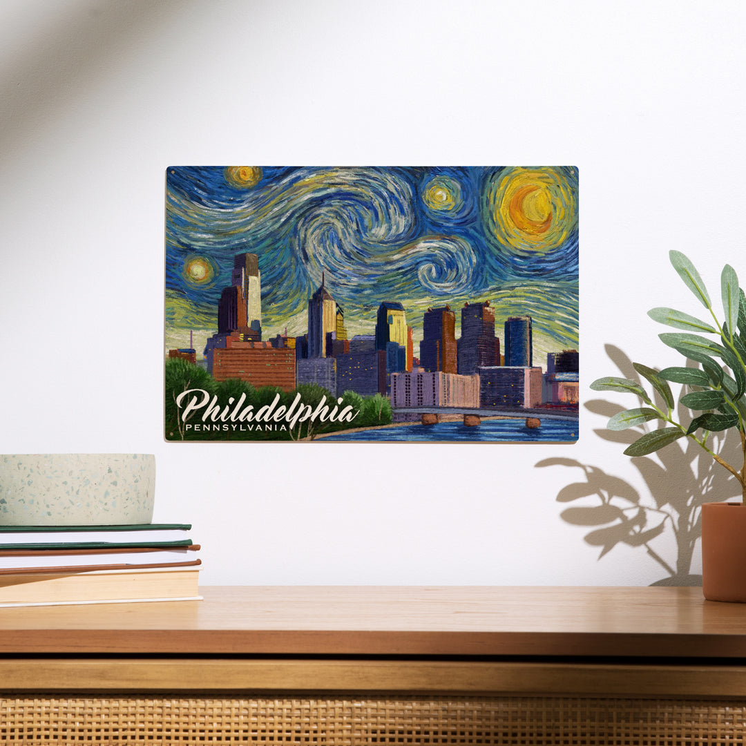 Philadelphia, Pennsylvania, Starry Night City, Wood Sign and Postcards