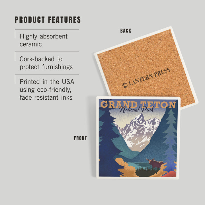 Grand Teton National Park, Wyoming, Lithograph, Coasters