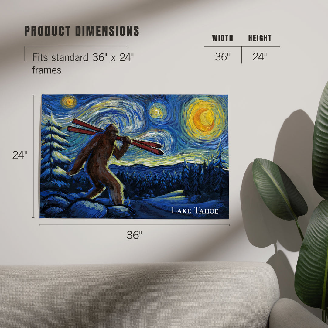 Lake Tahoe, California, Starry Night, Winter Bigfoot with Skis, Art & Giclee Prints