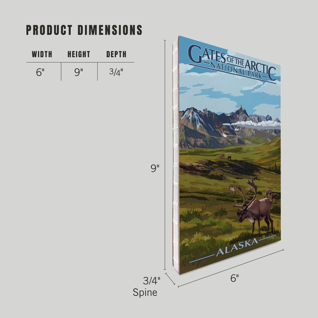 Lined 6x9 Journal, Gates of the Arctic National Park, Alaska, Caribou and Mountains, Lay Flat, 193 Pages, FSC paper