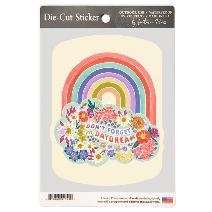 Don't Forget To Daydream, Rainbow, Flowers, Vinyl Sticker