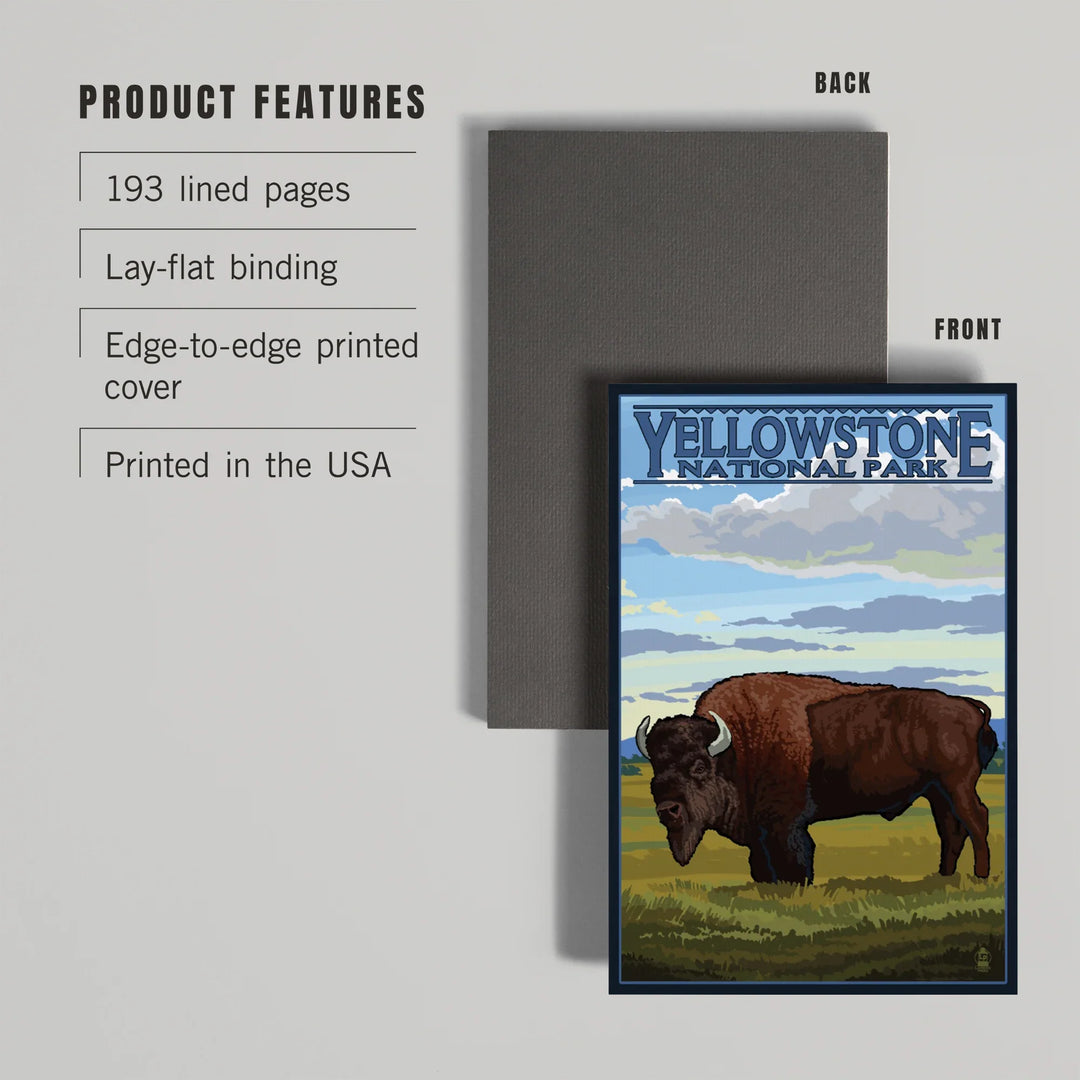 Lined 6x9 Journal, Yellowstone National Park, Wyoming, Bison in Field Scene, Lay Flat, 193 Pages, FSC paper