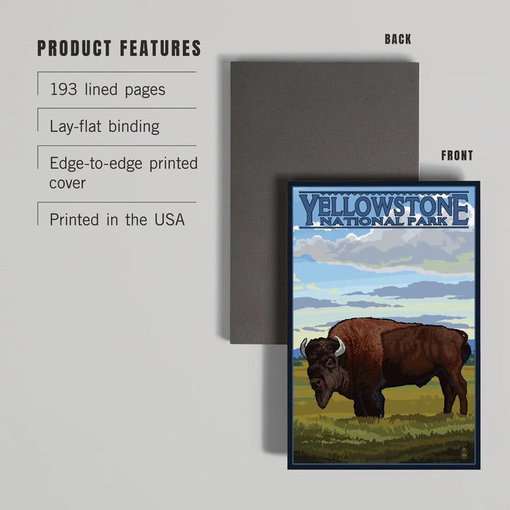 Lined 6x9 Journal, Yellowstone National Park, Wyoming, Bison in Field Scene, Lay Flat, 193 Pages, FSC paper