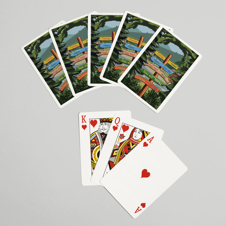 Playing Cards, Signpost, Forest and Camp, 52 Card Deck with Jokers in Box, Unique Art
