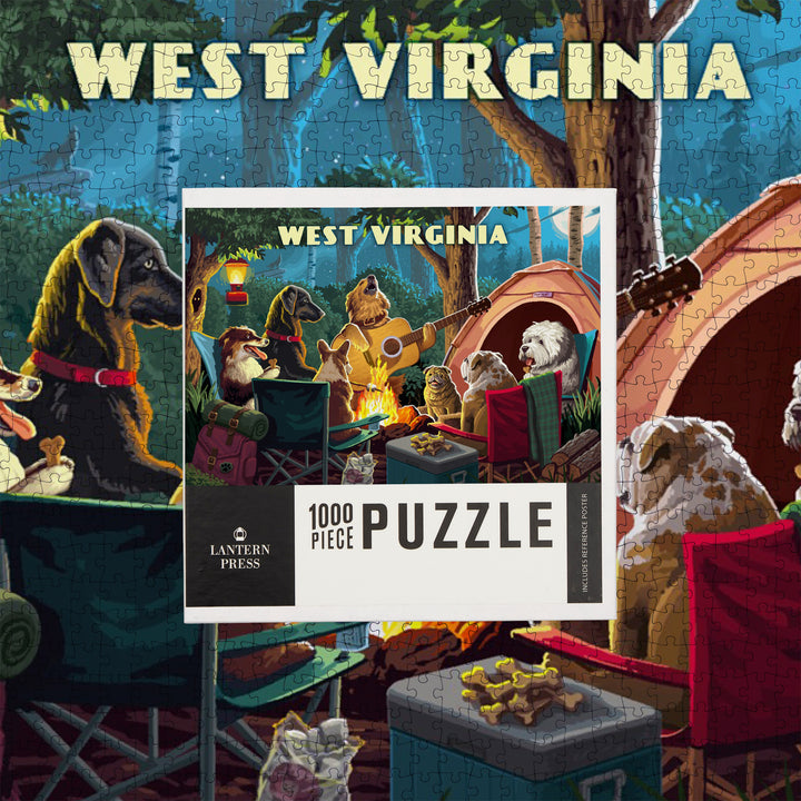 West Virginia, Painterly, Pack Life, Dogs Around Campfire, Jigsaw Puzzle