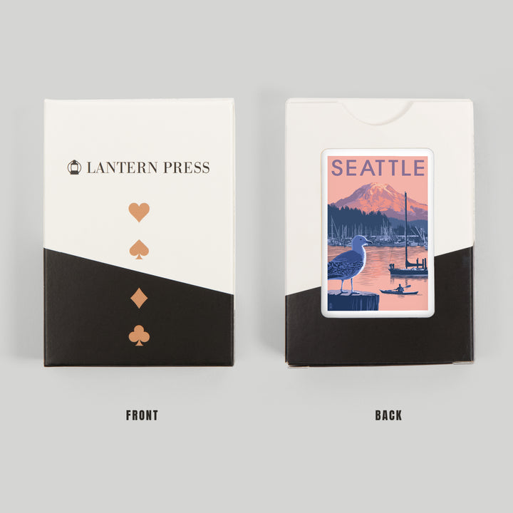 Playing Cards, Seattle, Washington, Marina and Rainier at Sunset, 52 Card Deck with Jokers in Box, Unique Art