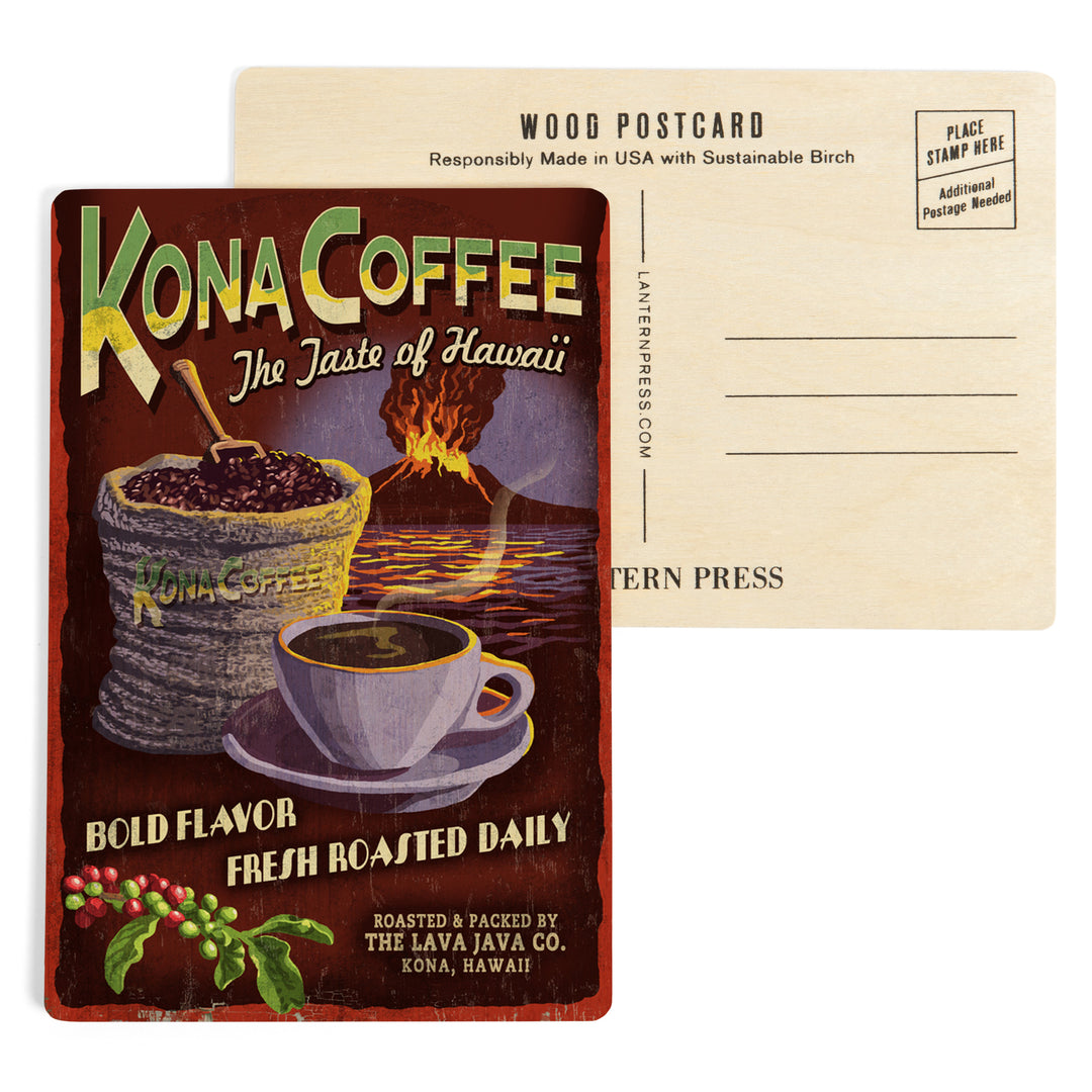 Hawaii, Kona Coffee Vintage Sign, Wood Sign and Postcards