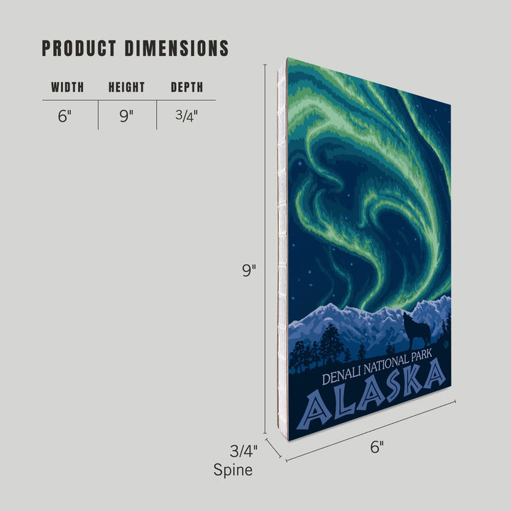 Lined 6x9 Journal, Denali National Park, Alaska, Northern Lights, Lay Flat, 193 Pages, FSC paper