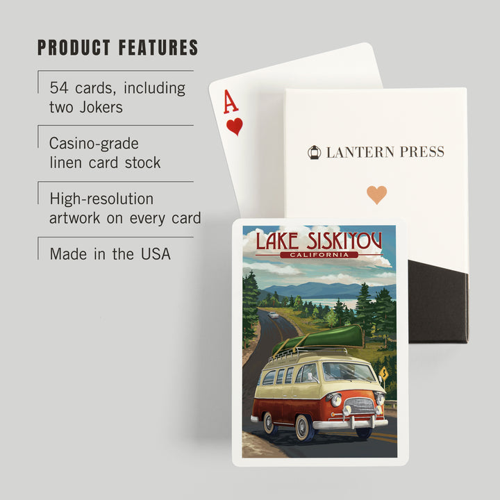 Playing Cards, Lake Siskiyou, California, Camper Van, 52 Card Deck with Jokers in Box, Unique Art