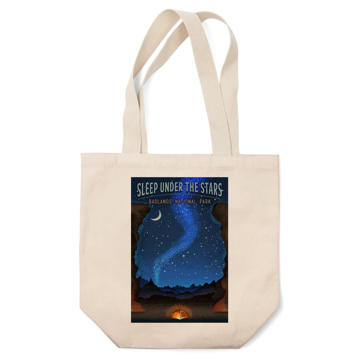 Badlands National Park, South Dakota, Sleep Under the Stars, Tent and Night Sky, Tote Bag