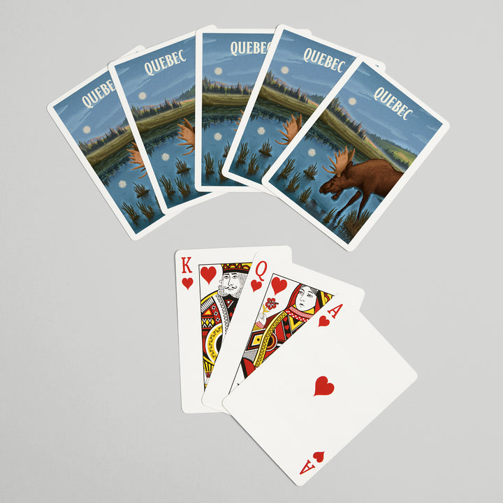 Playing Cards, Quebec, Lithograph, Reflection Pond and Bull Moose, 52 Card Deck with Jokers in Box, Unique Art