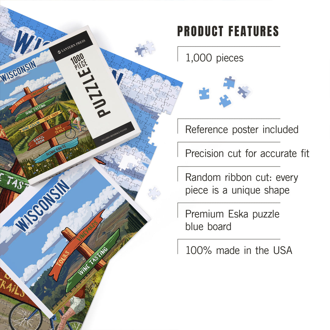Wisconsin, Signpost, Vineyard, Jigsaw Puzzle