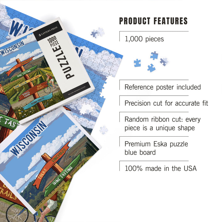 Wisconsin, Signpost, Vineyard, Jigsaw Puzzle