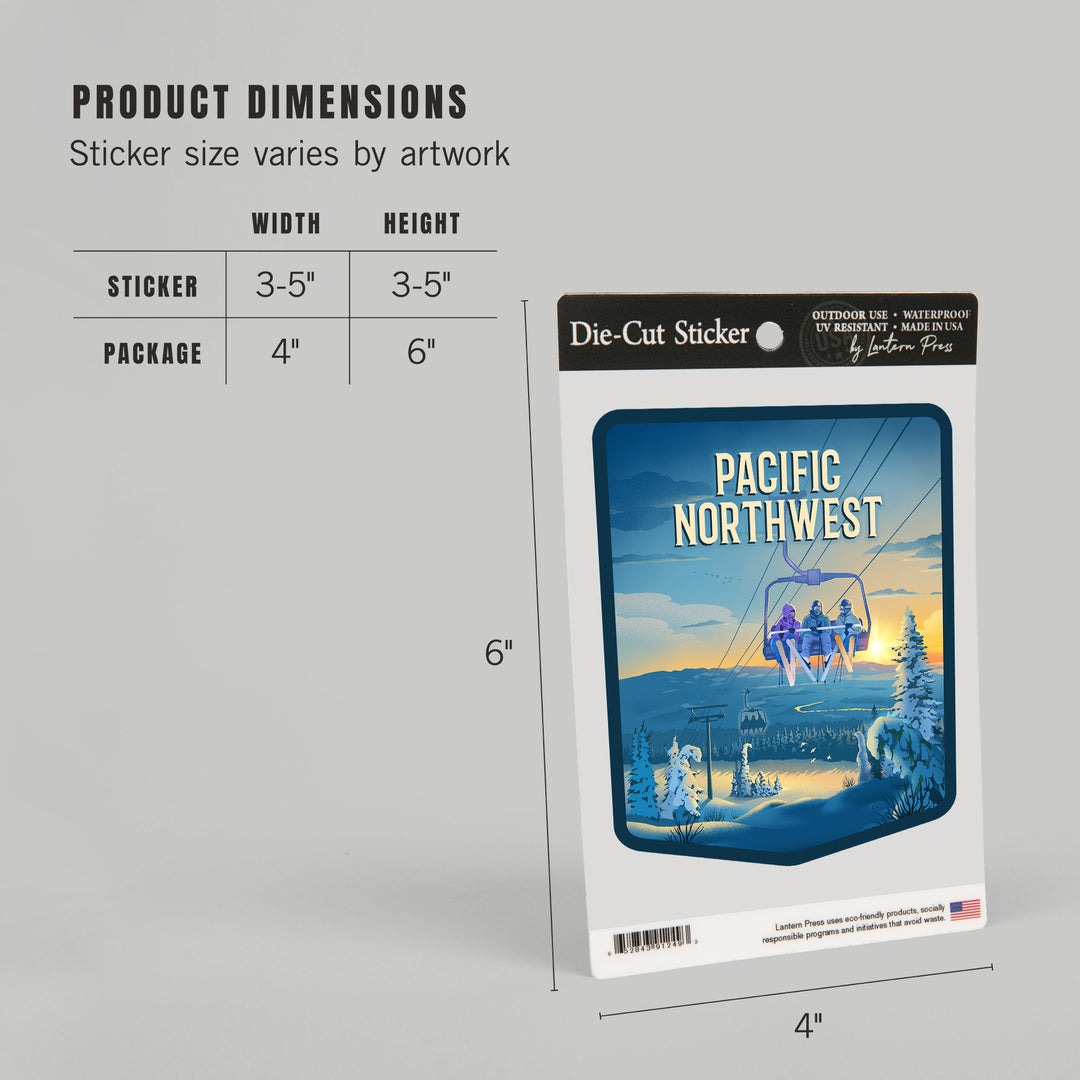 Pacific Northwest, Lithograph, Chairlift, Vinyl Sticker