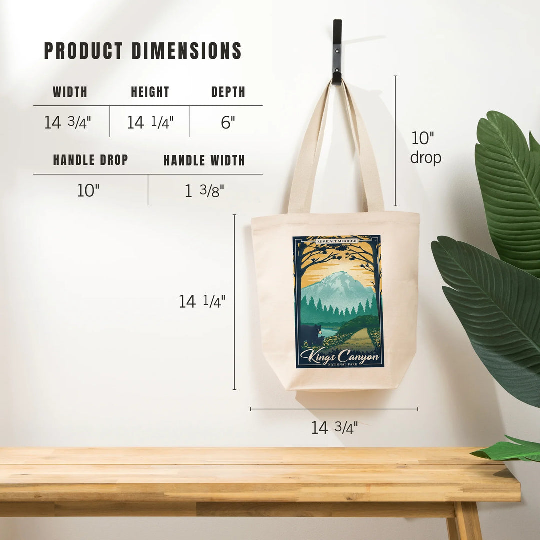 Kings Canyon National Park, California, Lithograph National Park Series, Zumwalt Meadow, Tote Bag