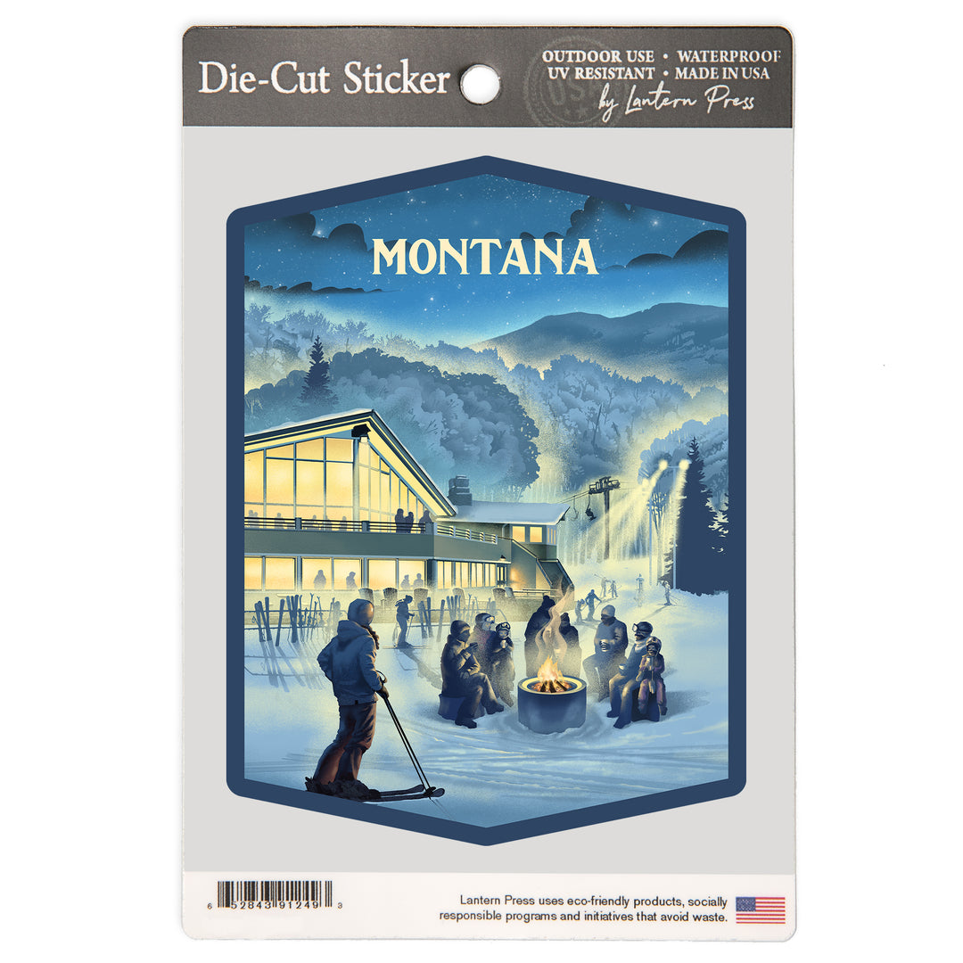 Montana, Lithograph, Snow Lodge, Vinyl Sticker