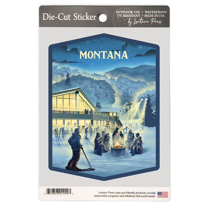 Montana, Lithograph, Snow Lodge, Vinyl Sticker