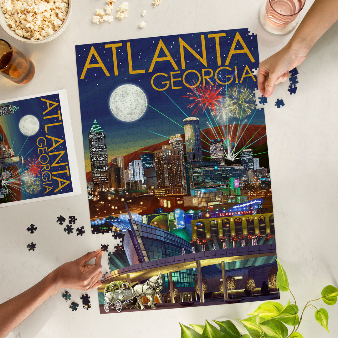 Atlanta, Georgia, Skyline at Night, Jigsaw Puzzle