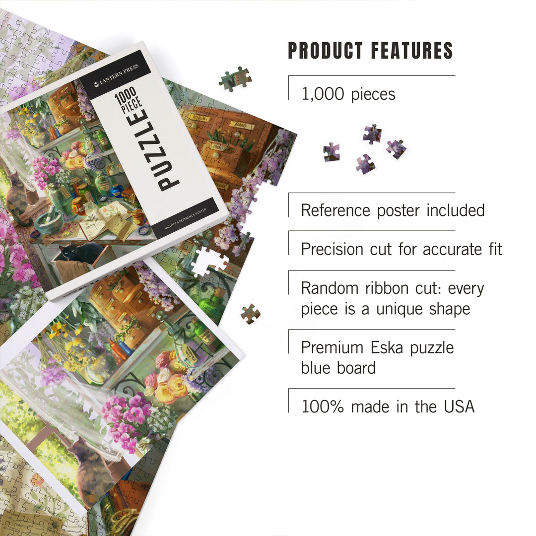 Garden Apothecary, With Cat, Oil Painting, 1000 Piece Jigsaw Puzzle