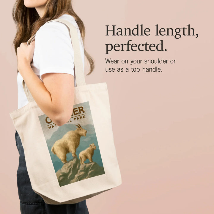 Glacier National Park, Montana, Oil Painting, Mountain Goats, Tote Bag