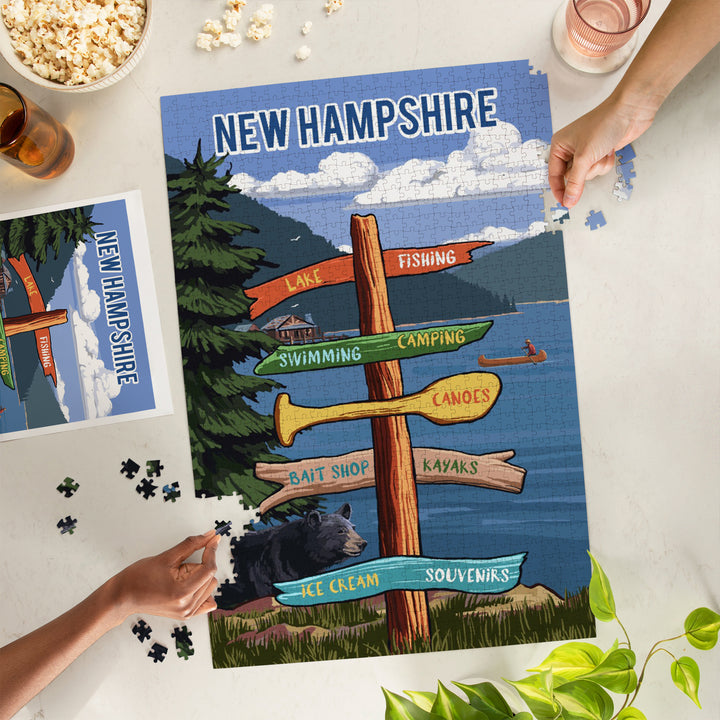New Hampshire, Signpost, Lake and Bear, Jigsaw Puzzle