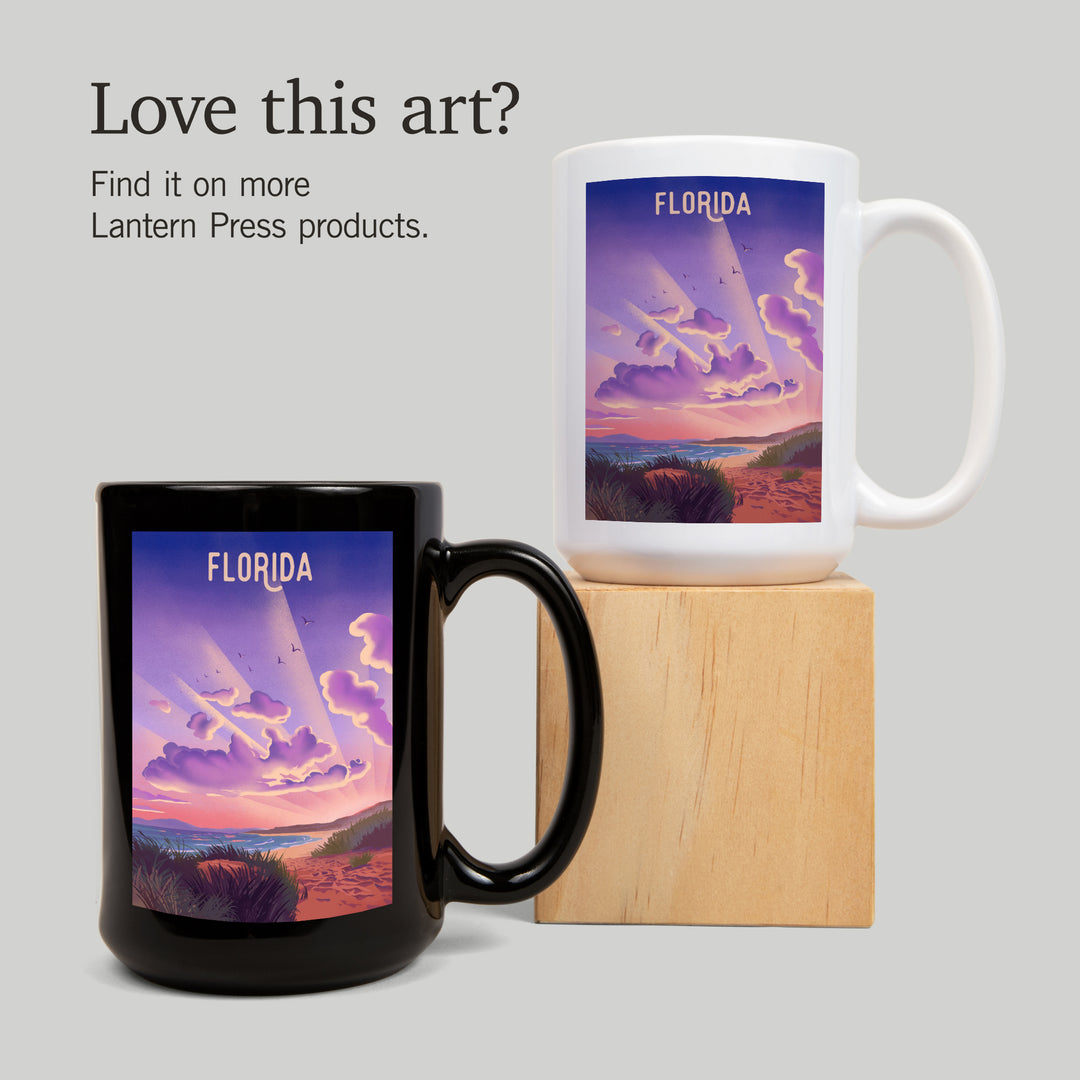 Florida, Beach Sunset, Lithograph, Ceramic Mug