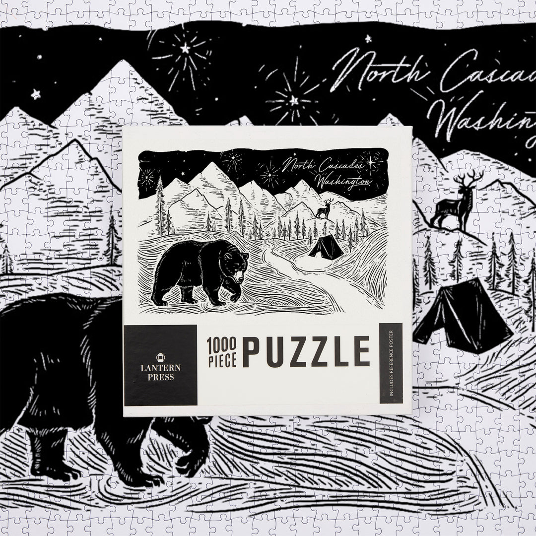 North Cascades, Washington, Mountain Scene with Bear, Jigsaw Puzzle