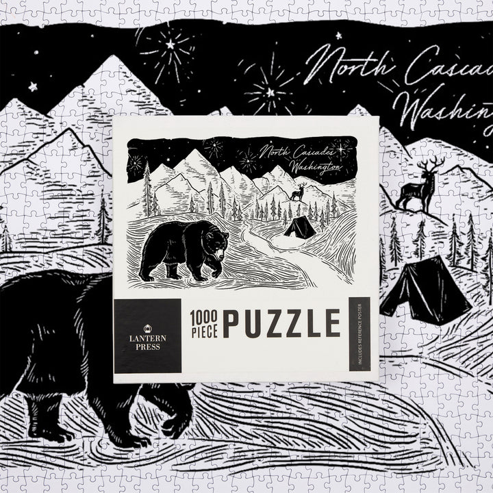 North Cascades, Washington, Mountain Scene with Bear, Jigsaw Puzzle
