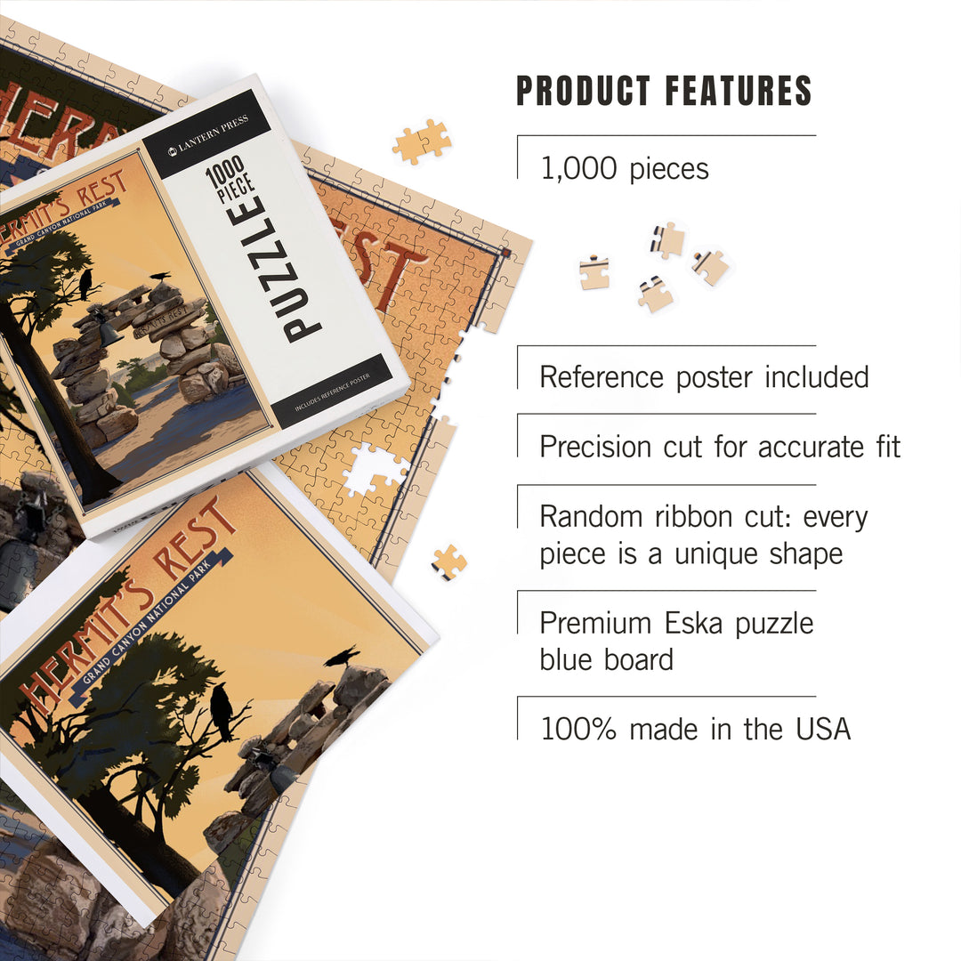 Grand Canyon National Park, Arizona, Hermits Rest, Lithograph National Park Series, Jigsaw Puzzle