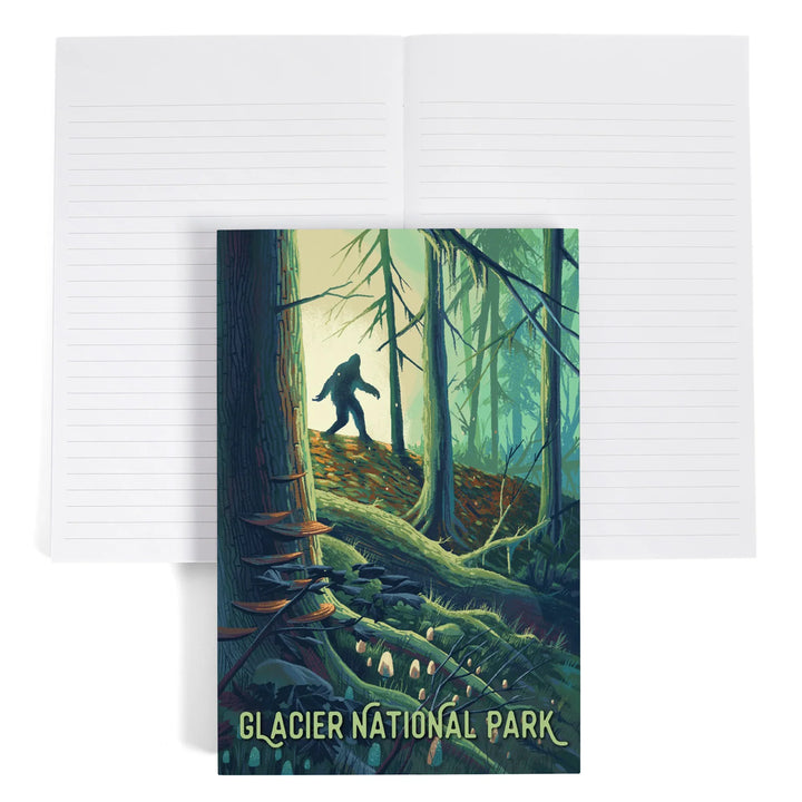 Lined 6x9 Journal, Glacier National Park, Montana, Get Outside Series, Wanderer, Bigfoot in Forest, Lay Flat, 193 Pages, FSC paper