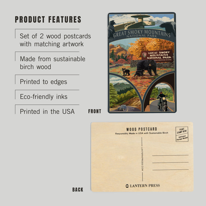 Great Smoky Mountains National Park, Tennessee, Montage, Wood Sign and Postcards