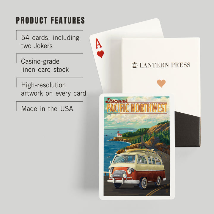 Playing Cards, Pacific Northwest, LP Camper Van, 52 Card Deck with Jokers in Box, Unique Art