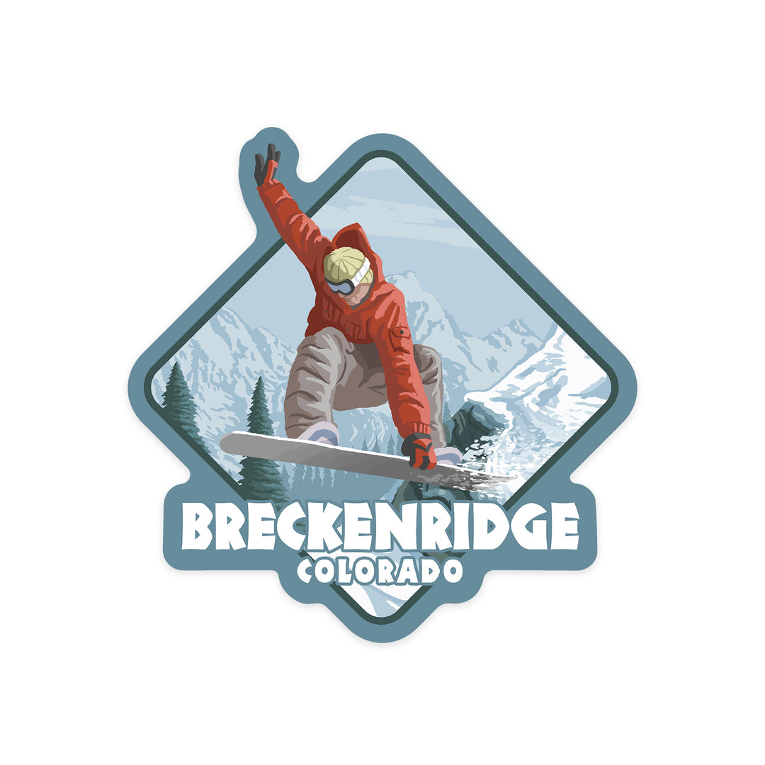 Breckenridge, Colorado, Snowboarder Jumping, Contour, Vinyl Sticker