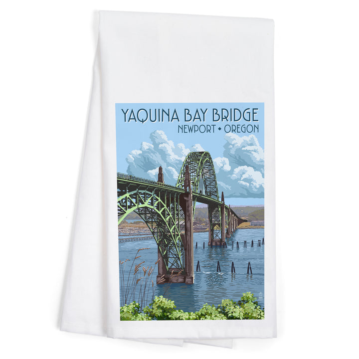Newport, Oregon, Yaquina Bay Bridge, Illustration, Organic Cotton Kitchen Tea Towels