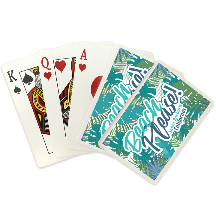 Playing Cards, Santa Barbara, California, Beach Please, Tropical Fronds and Leaves, 52 Card Deck with Jokers in Box, Unique Art