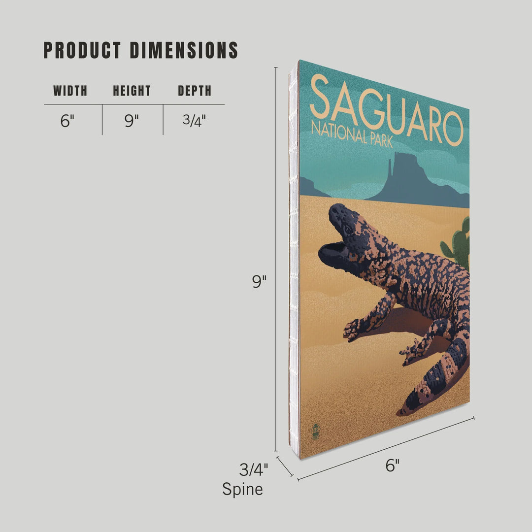 Lined 6x9 Journal, Saguaro National Park, Arizona, Gila Monster, Lithograph, Lay Flat, 193 Pages, FSC paper