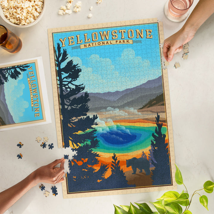 Yellowstone National Park, Wyoming, Grand Prismatic Spring, Lithograph, Jigsaw Puzzle