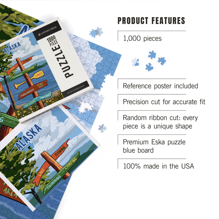 Alaska, Signpost, Lake and Flowers, Jigsaw Puzzle