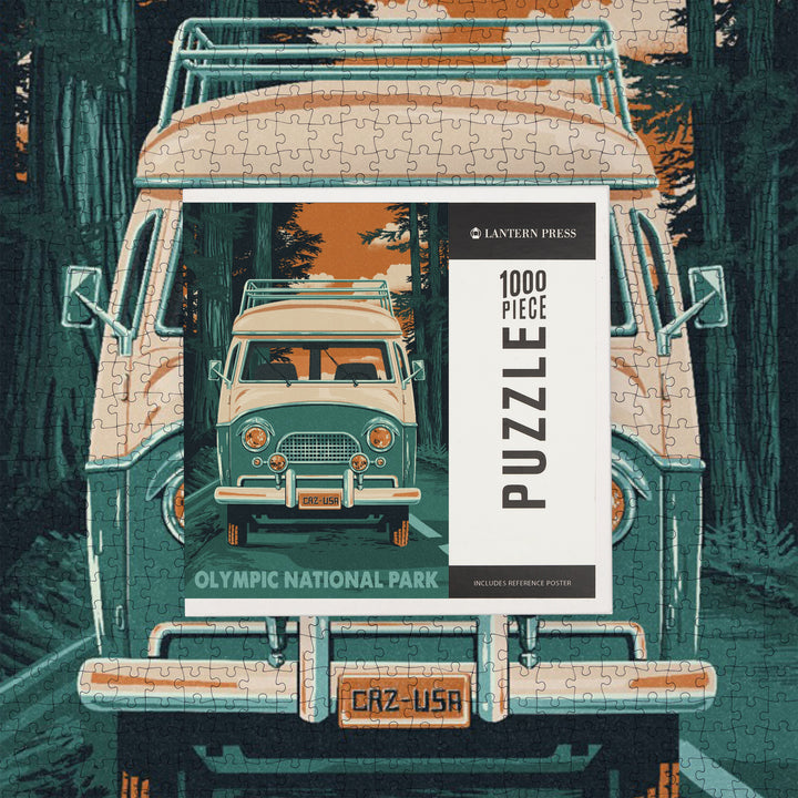 Olympic National Park, Letterpress, Camper Van, Jigsaw Puzzle
