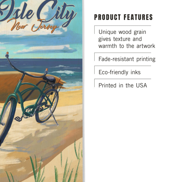 Sea Isle City, New Jersey, Beach Cruiser on Beach, Lantern Press Artwork, Wood Signs and Postcards