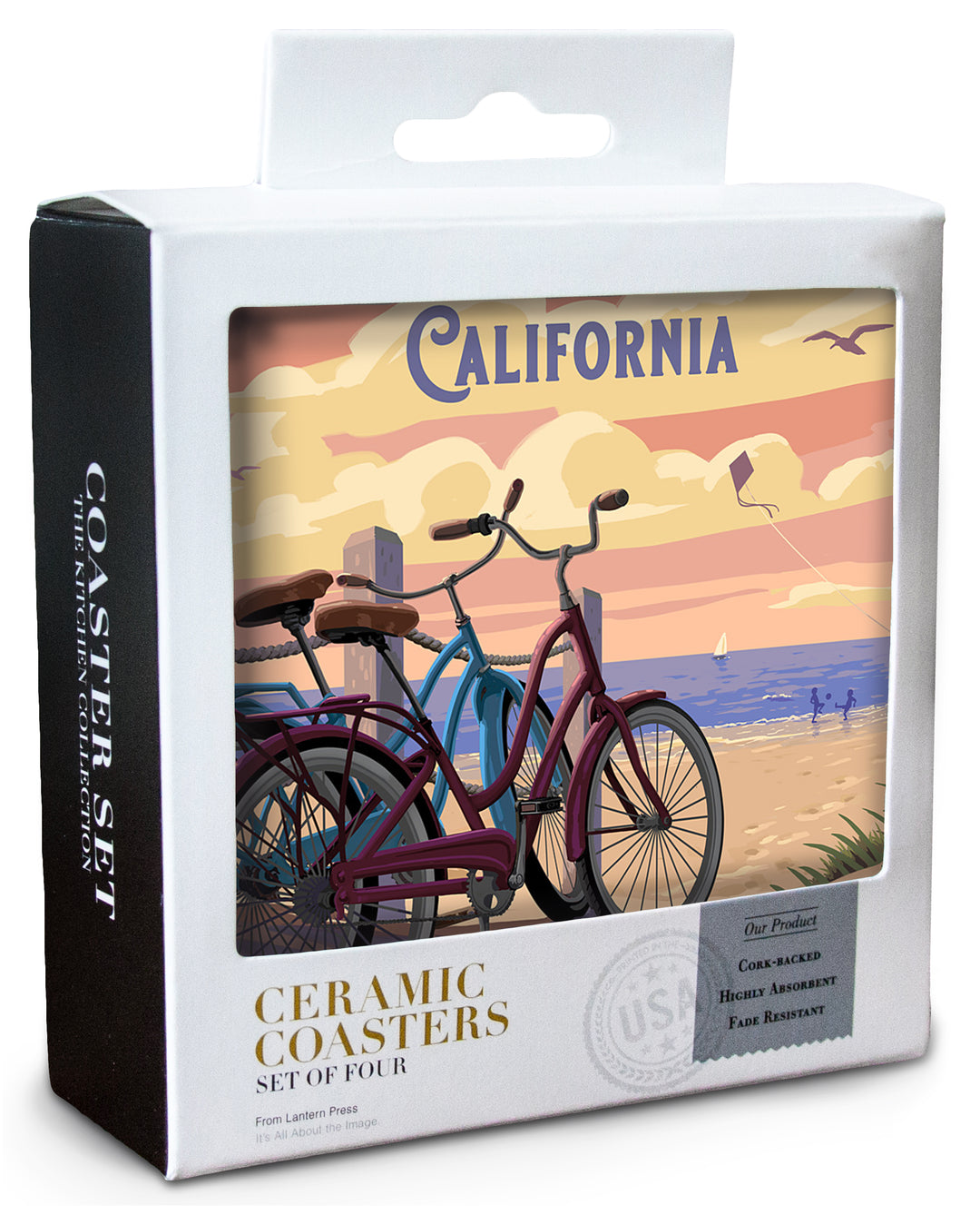California, Painterly, The Beach Is Calling, Beach Bikes, Coaster Set