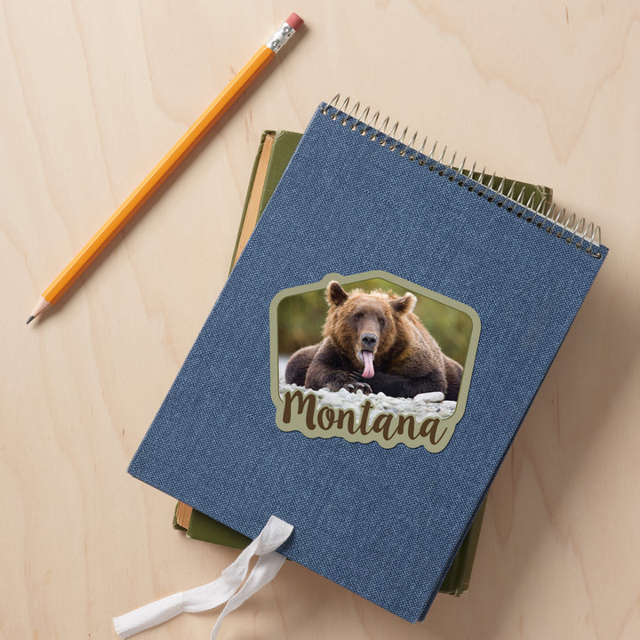Montana, Grizzly Bear with Tongue Out, Contour, Vinyl Sticker