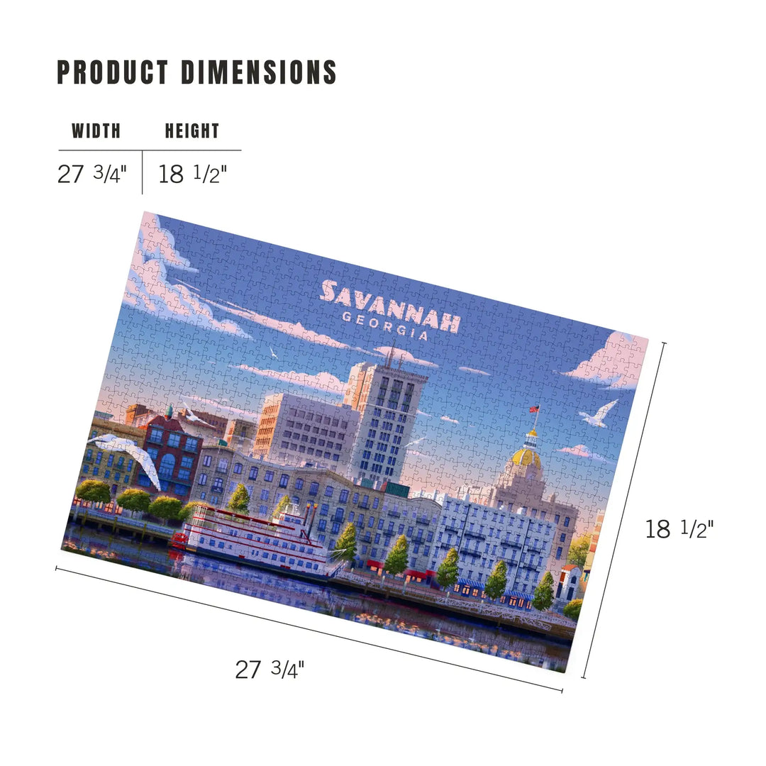 Savannah, Georgia, Lithograph, River Street, Jigsaw Puzzle